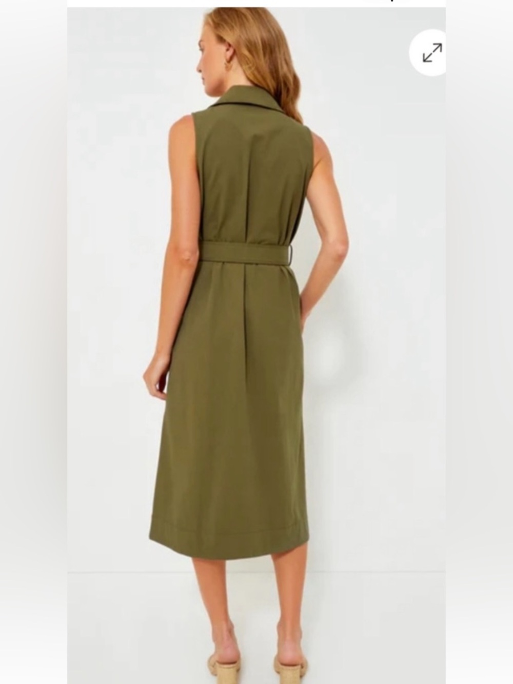 Tuckernuck Olive Green Sleeveless Button Midi Dress with Belt - Picture 2 of 12